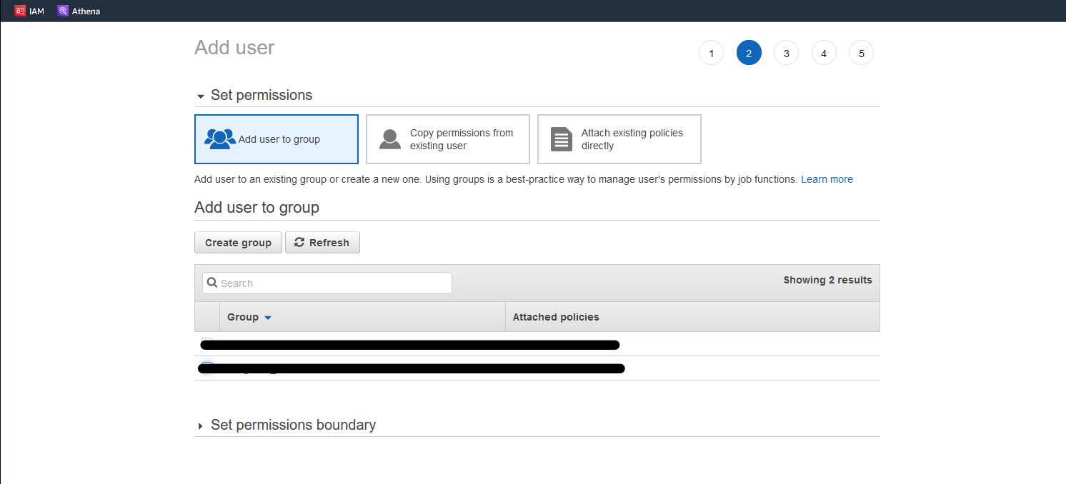 AWS Console Add user to group