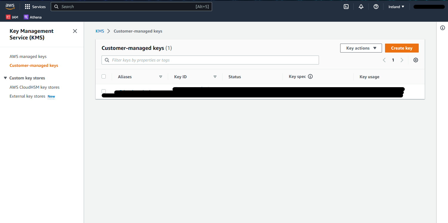 AWS Console creating a new KMS Key.