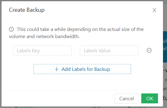 create Backup popup box